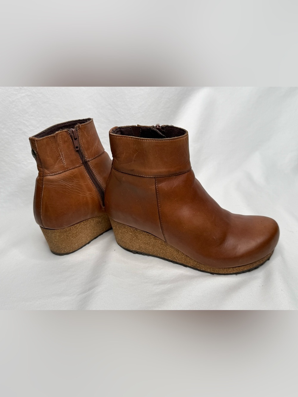Papillio Birkenstock Ebba Boots Women 38 US 7-7.5 Cognac Leather Cork Wedge